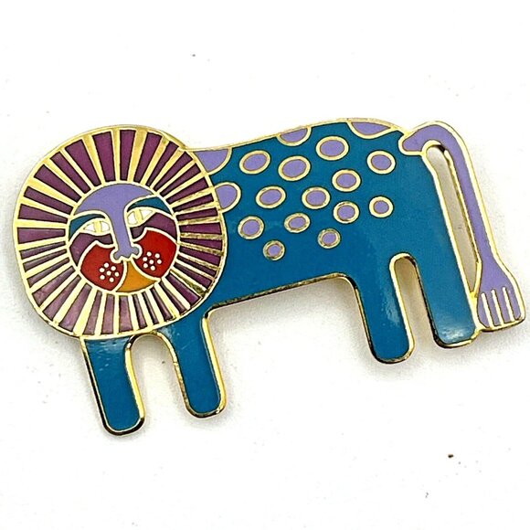 Laurel Burch Leonardo Lion Multicolor Enamel Gold Tone Brooch Pin 2" - Picture 9 of 9